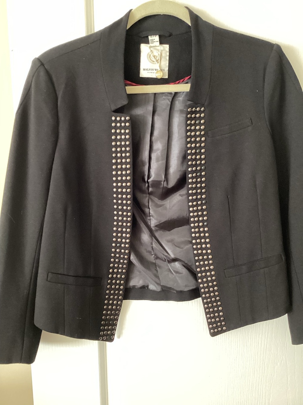 Women's Black Stud-Trim Cropped Blazer by Malvin W.